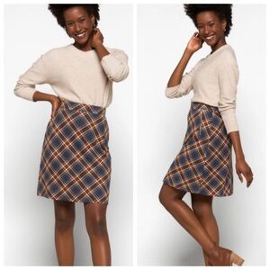 Le Lis Maura A-Line Plaid Skirt Slate Blue/ Brown Pull On Elastic Waist Size L